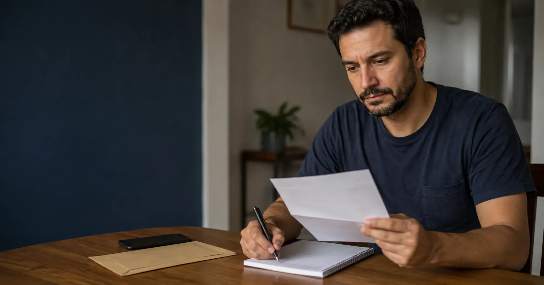 Pessoa lendo uma decisão previdenciária e fazendo anotações